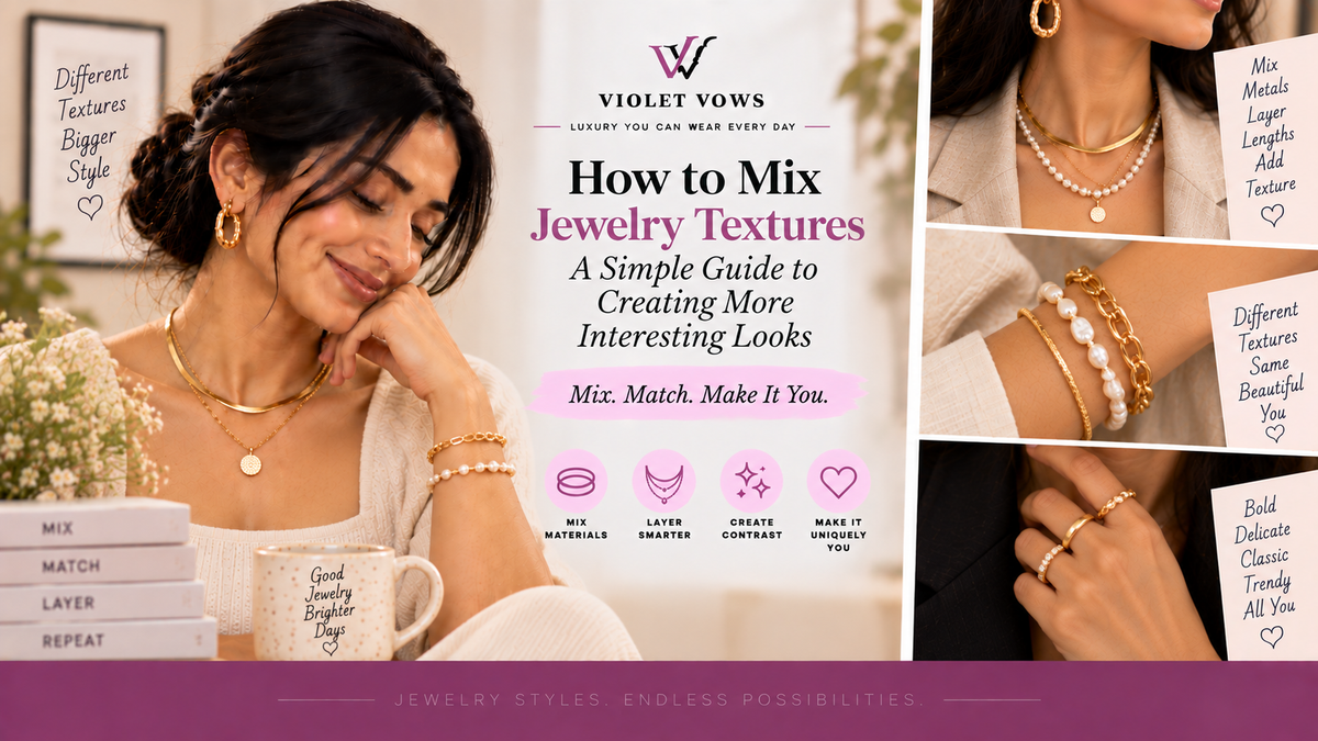 Violet Vows Jewelry Journal banner showing different jewelry textures styled together