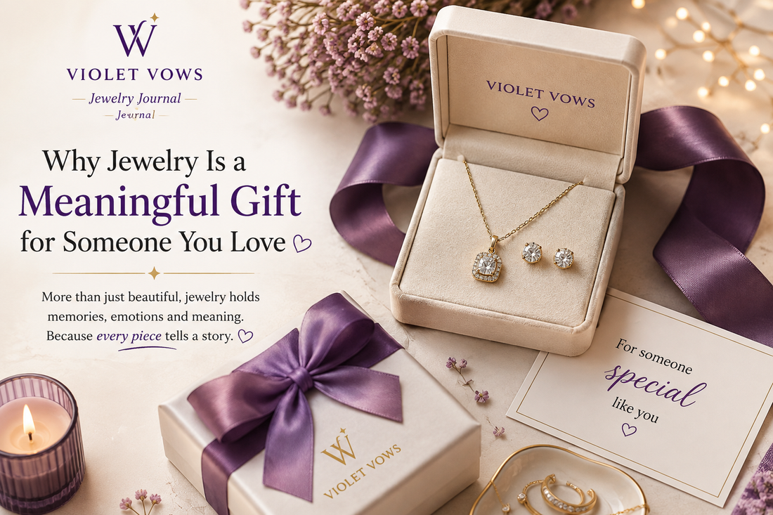 Violet Vows jewelry gift box with necklace and earrings for a loved one