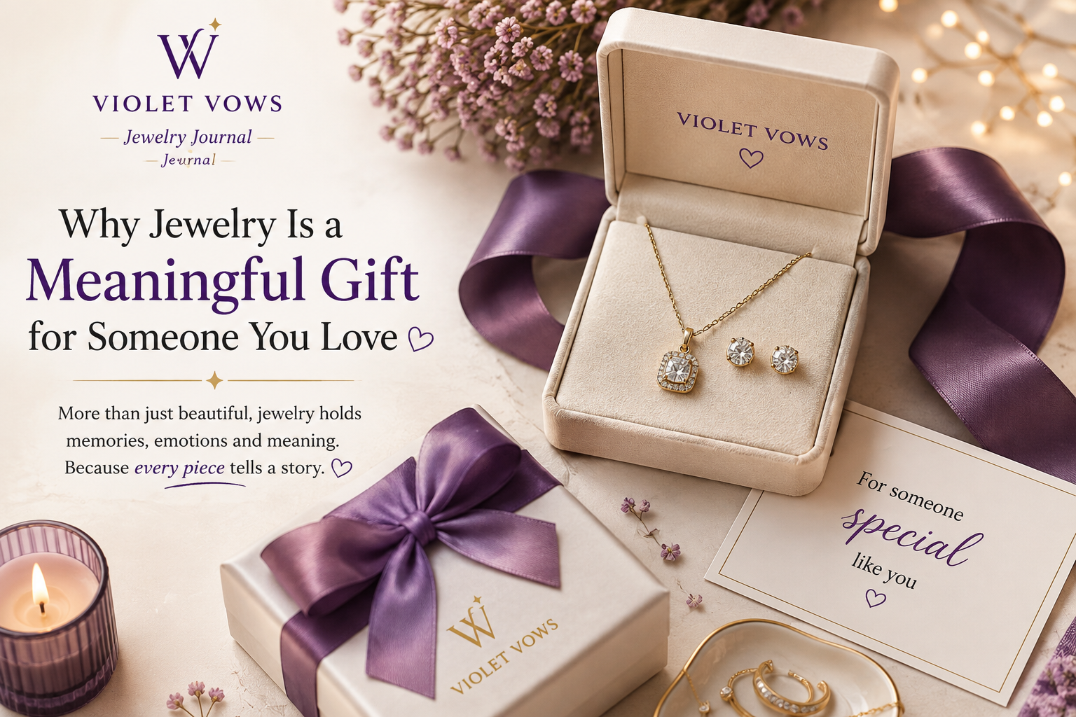 Violet Vows jewelry gift box with necklace and earrings for a loved one