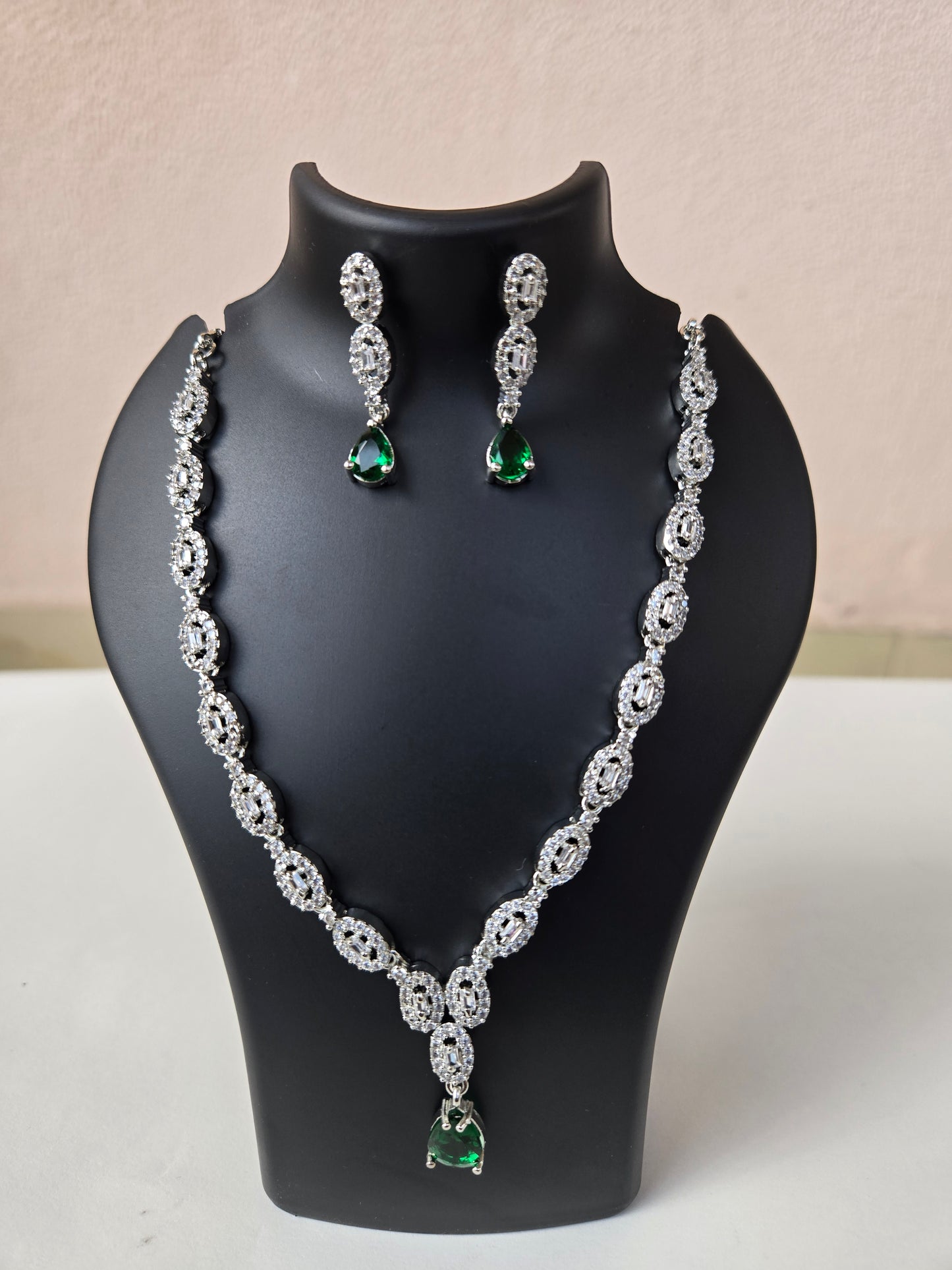 Deepika Inspired Necklace - Silver-Toned CZ Necklace Set