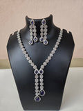 Elegant Silver-Toned CZ Necklace Set - Purple