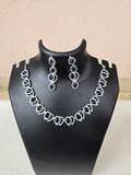 American Diamond Studded Necklace Jewellery Set with Earrings - Blue