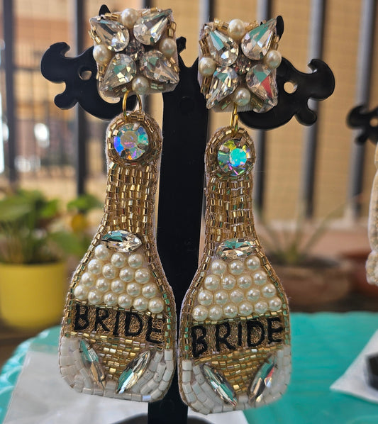 Champagne Bottle Earrings - Bride To Be