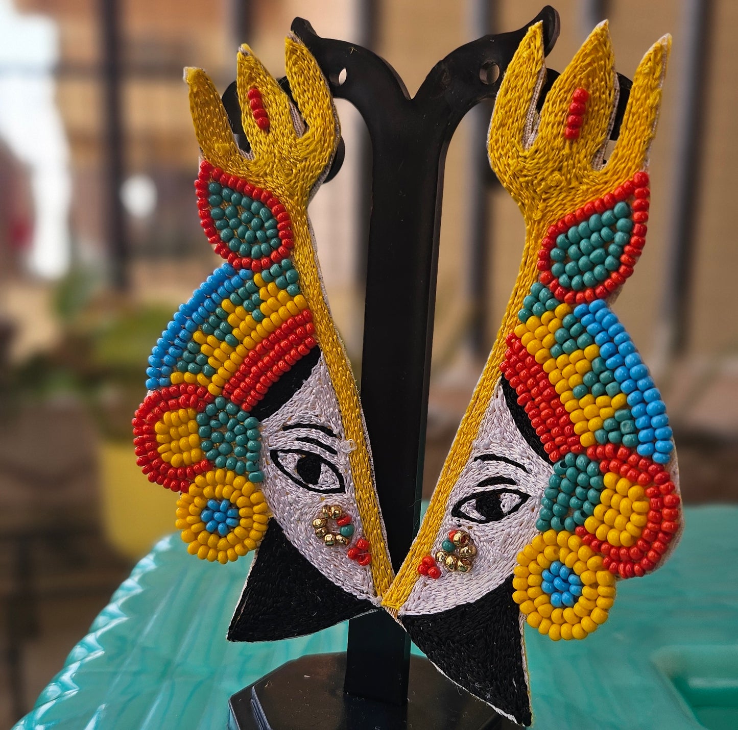 Goddess Handcrafted Tribal Art Statement Earrings