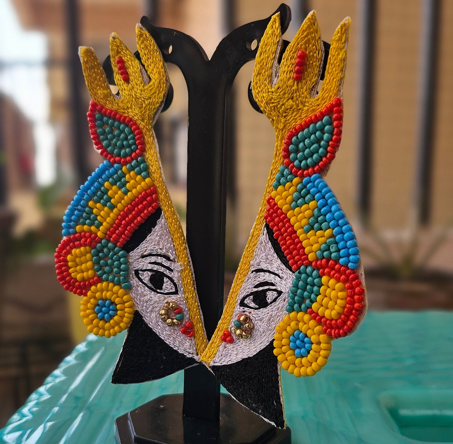 Goddess Handcrafted Tribal Art Statement Earrings