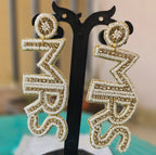 Handcrafted "MRS" Beaded Statement Earrings - White