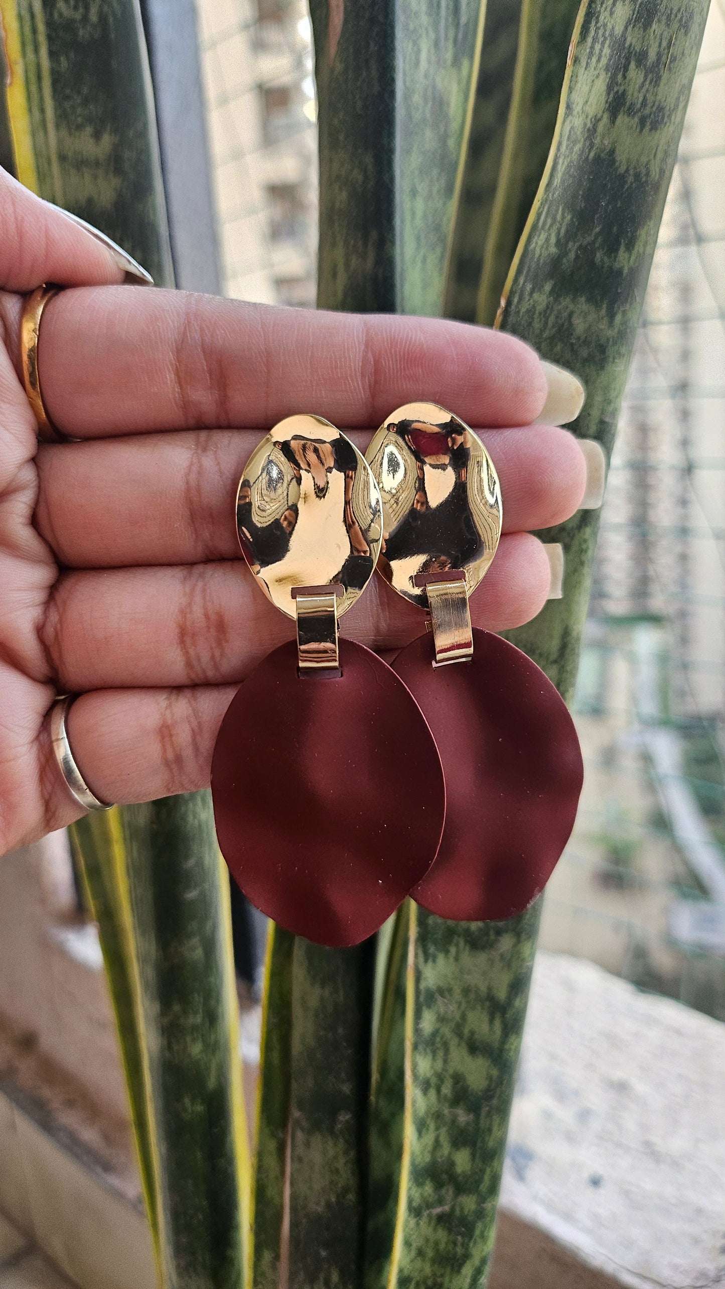 Gold & Brown Circle Drop Earrings