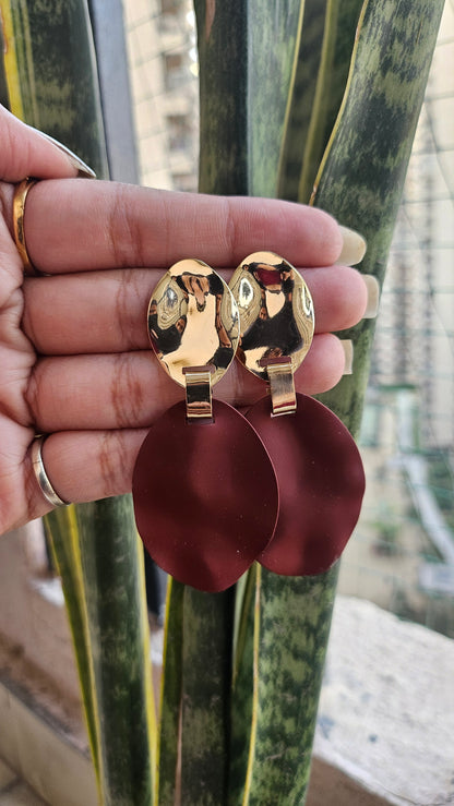 Gold & Brown Circle Drop Earrings