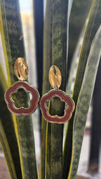 Modern Brown & Gold Flower-Shaped Drop Earrings