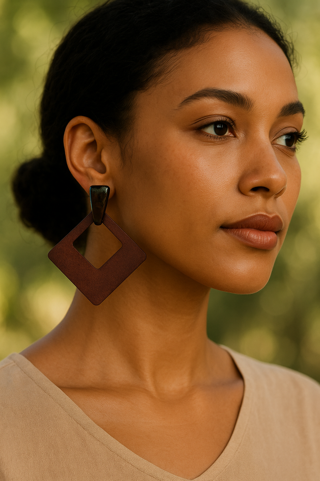 Boho Square Shaped Wood Drop Earrings