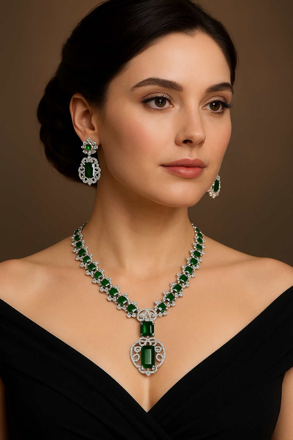 Nita Ambani Inspired Designer Necklace Set - Green
