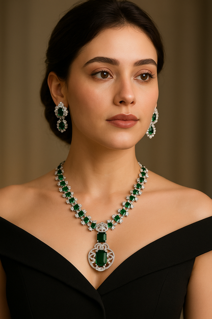 Nita Ambani Inspired Designer Necklace Set - Green