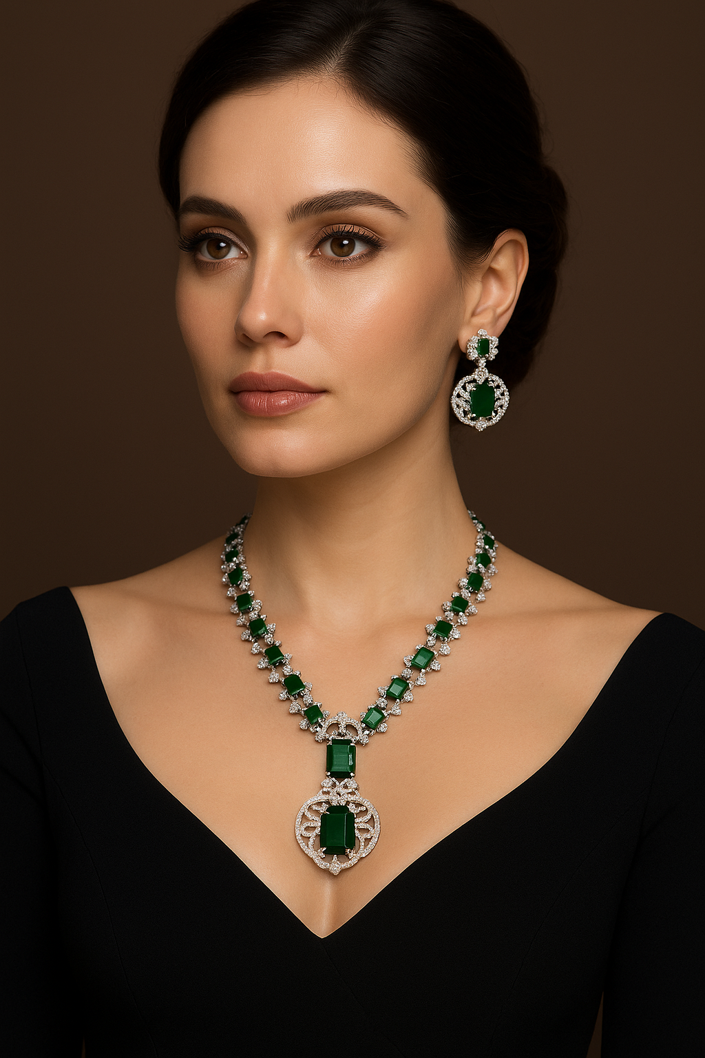 Nita Ambani Inspired Designer Necklace Set - Green