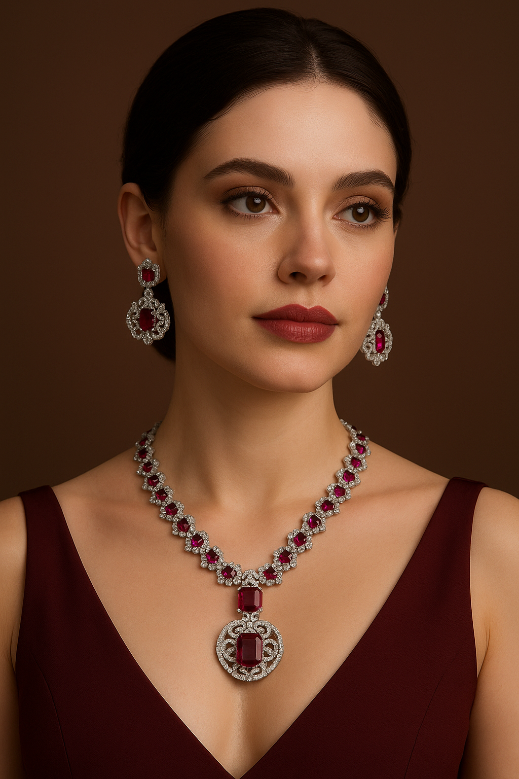 Nita Ambani Inspired Designer Necklace Set - Red