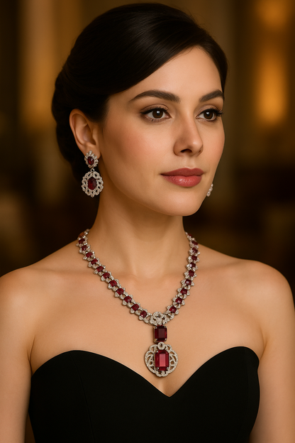Nita Ambani Inspired Designer Necklace Set - Red