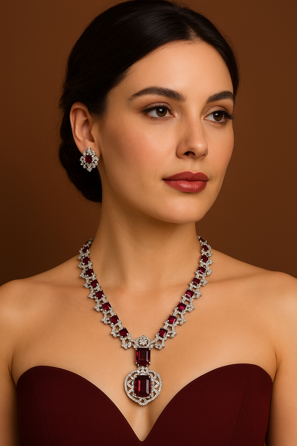 Nita Ambani Inspired Designer Necklace Set - Red