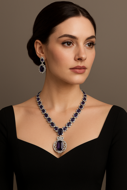 Nita Ambani Inspired Designer Necklace Set - Purple