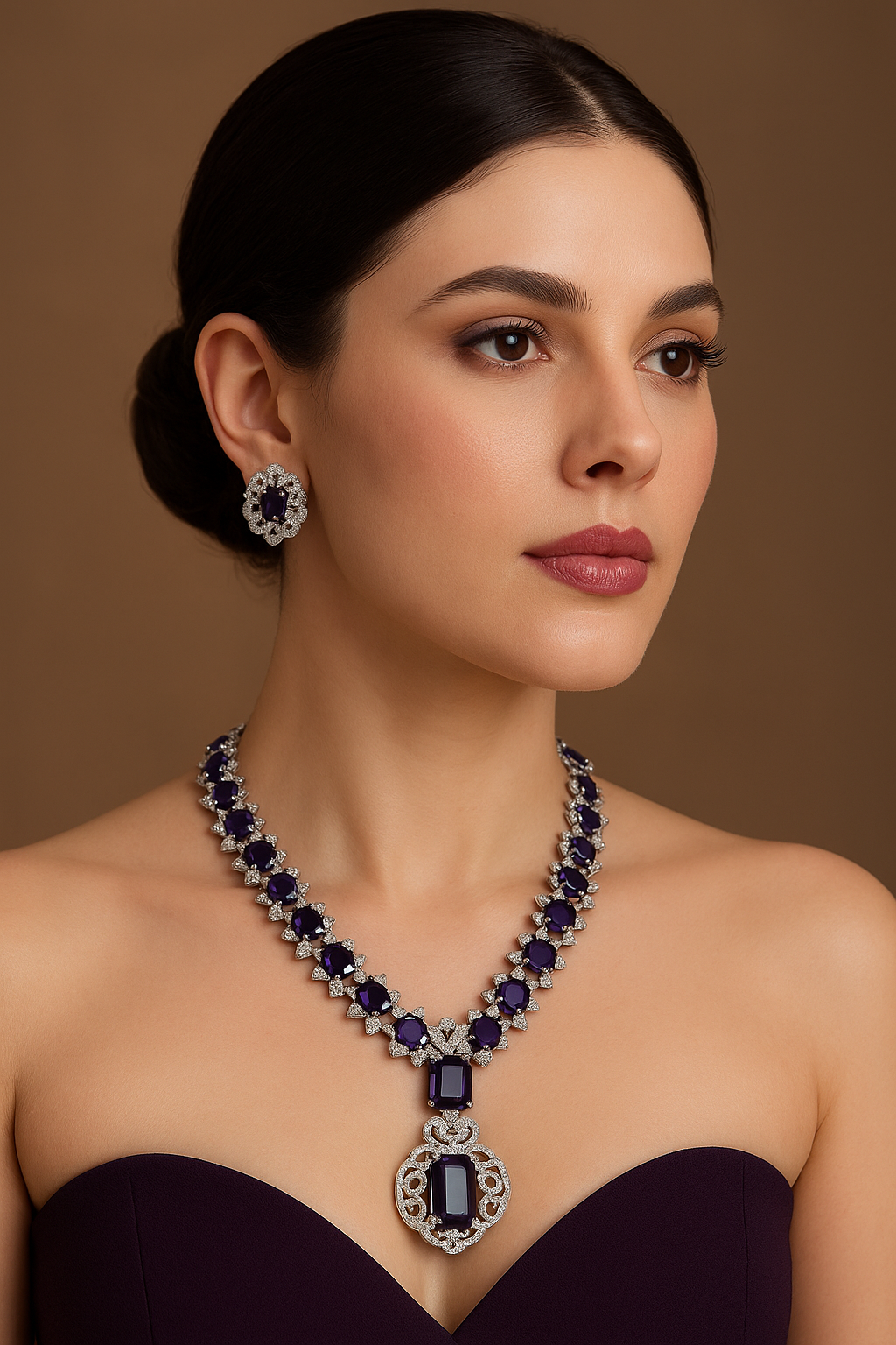 Nita Ambani Inspired Designer Necklace Set - Purple