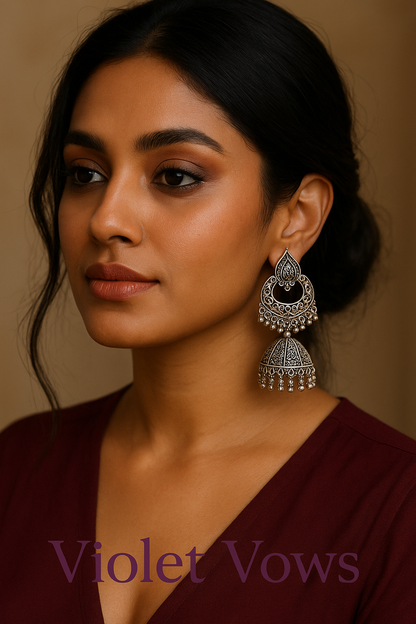 Oxidized Silver Peacock Jhumka Earrings