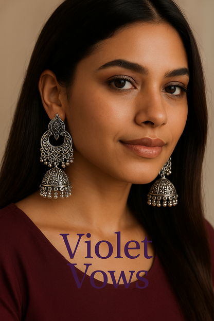 Oxidized Silver Peacock Jhumka Earrings