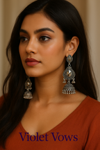 Mirror Work Oxidized Jhumka Earrings