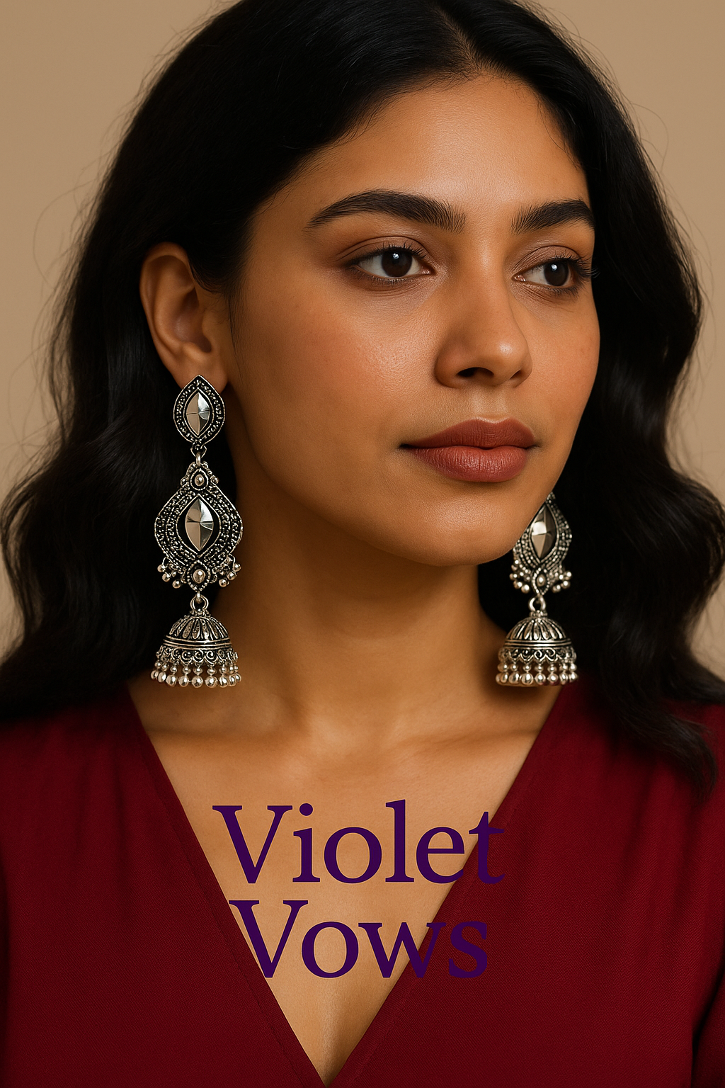 Mirror Work Oxidized Jhumka Earrings