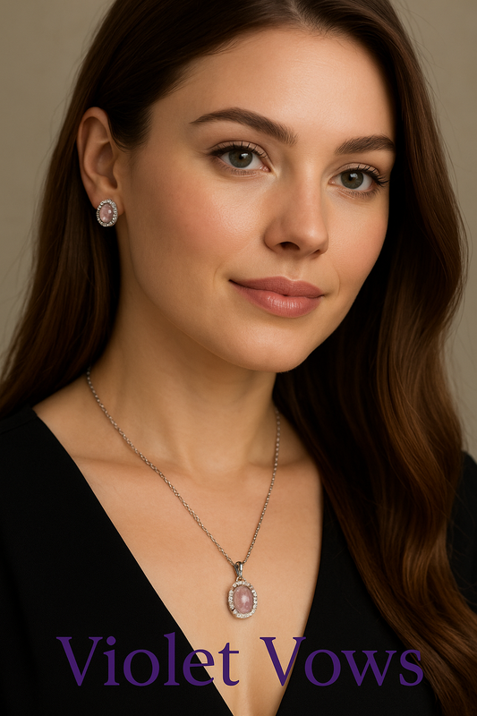 Elegant Oval Pink Stone Pendent Set