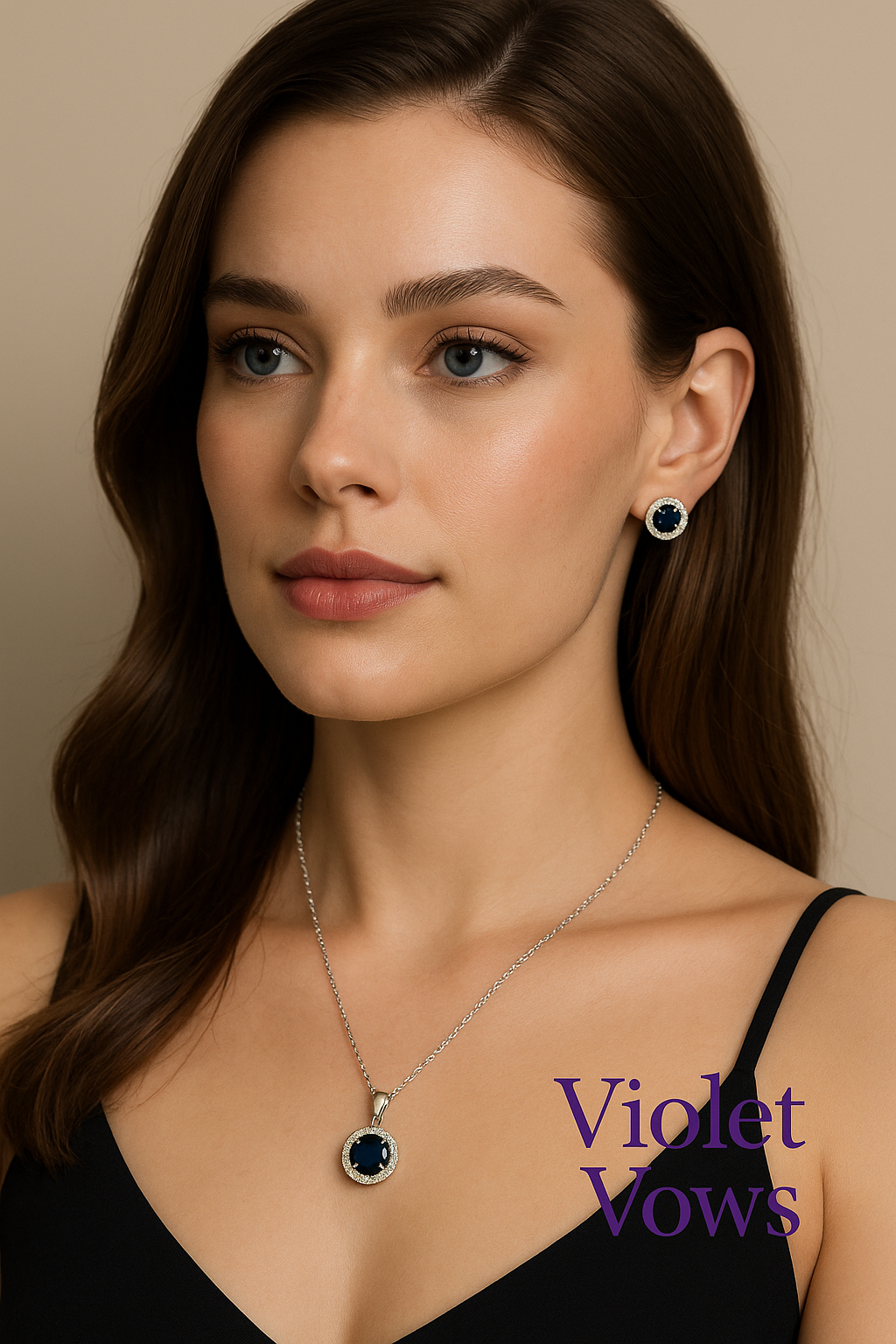 Silver-Plated Cushion Pendant Set with Blue Stones & Crystal Accents