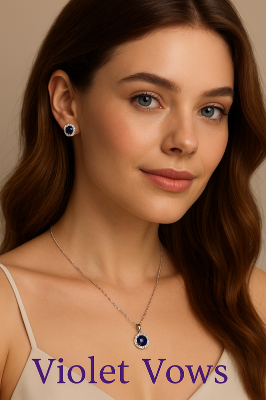 Silver-Plated Cushion Pendant Set with Blue Stones & Crystal Accents