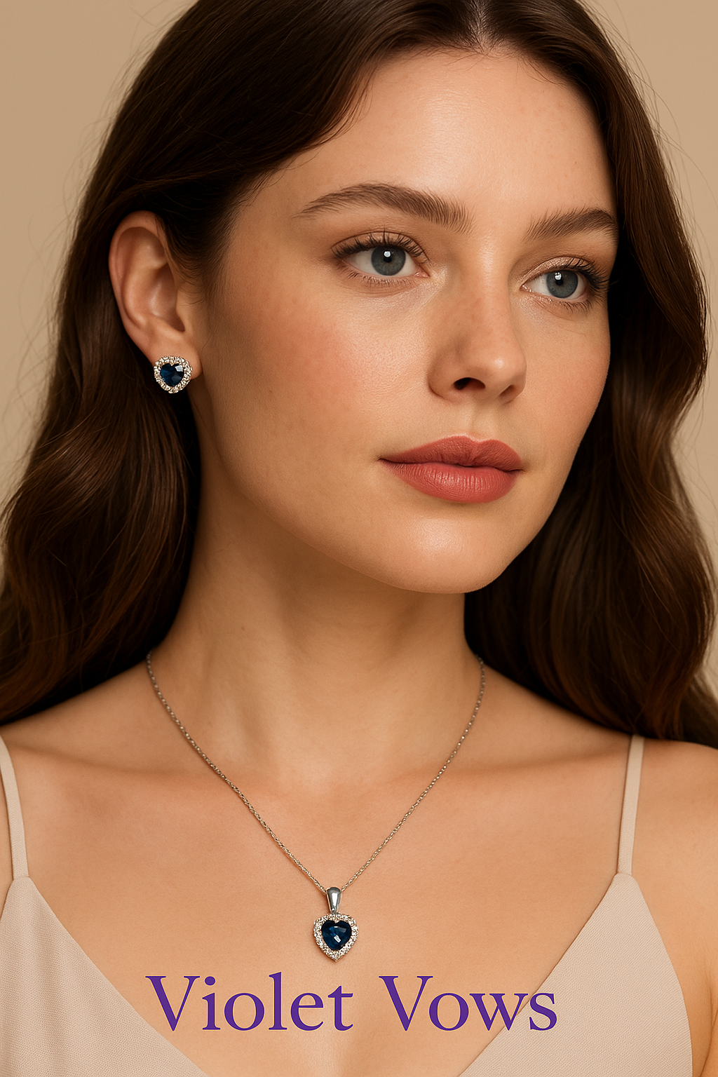 Silver-Plated Heart Pendant Set with Blue Stones & Crystal Accents