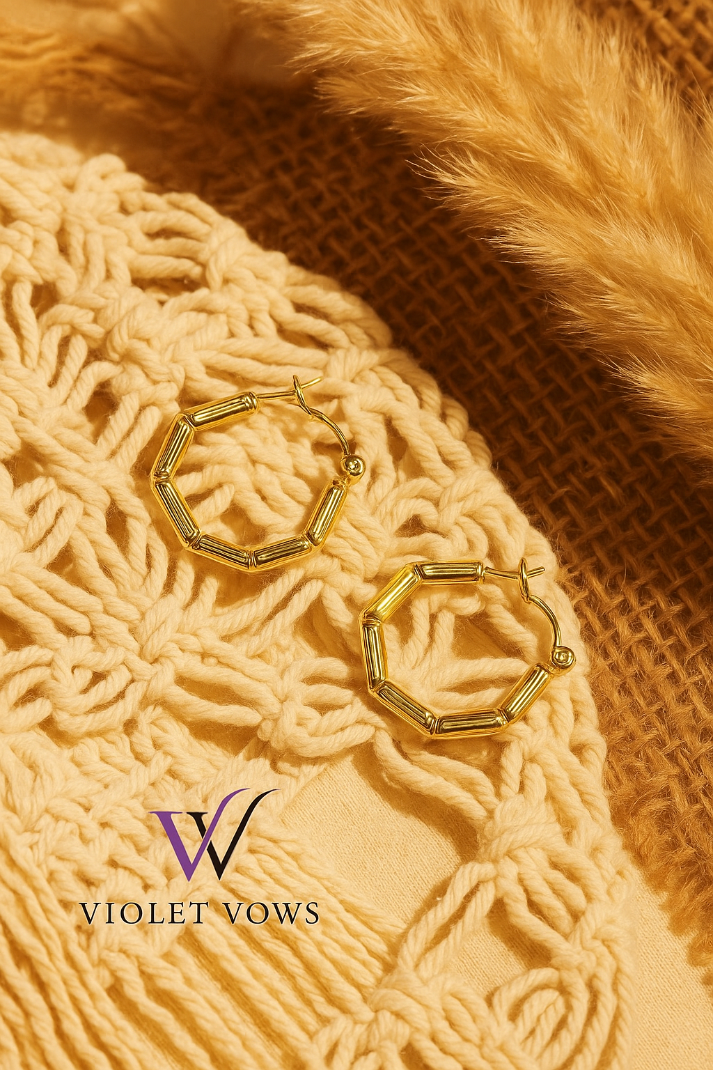 Gold Hexagon Bamboo Hoops