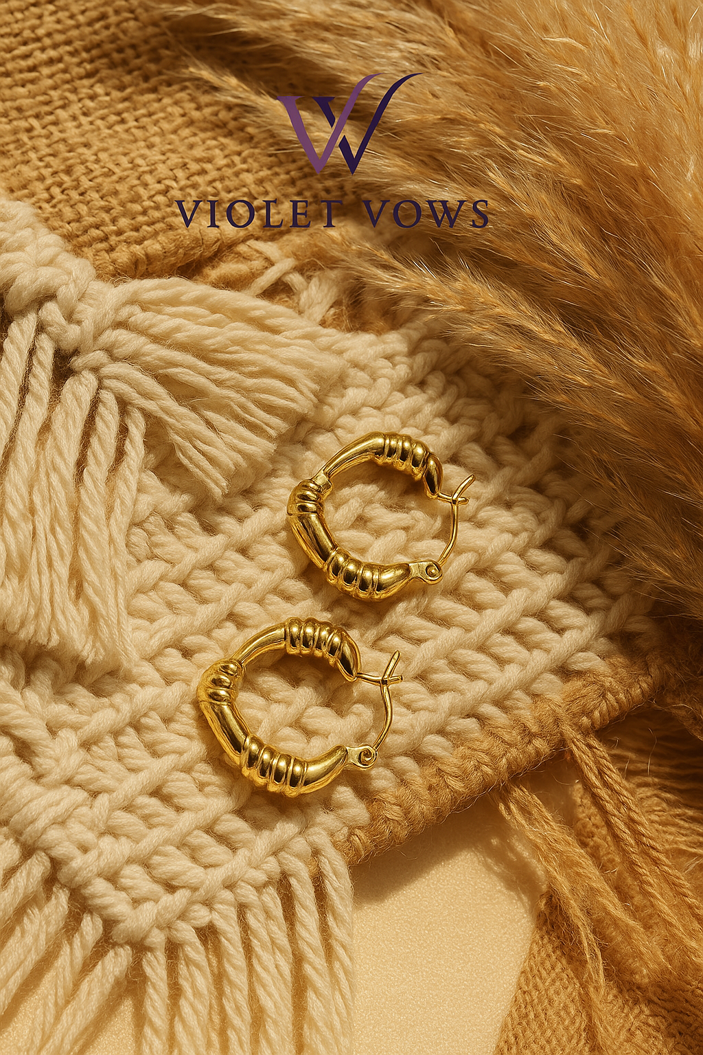 Gold Heart Bamboo Hoops