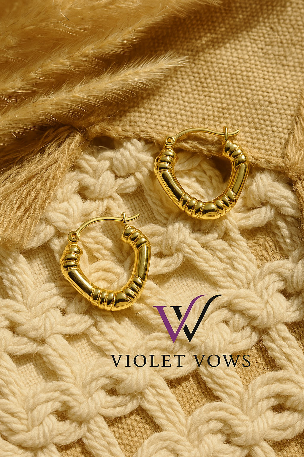 Gold Heart Bamboo Hoops