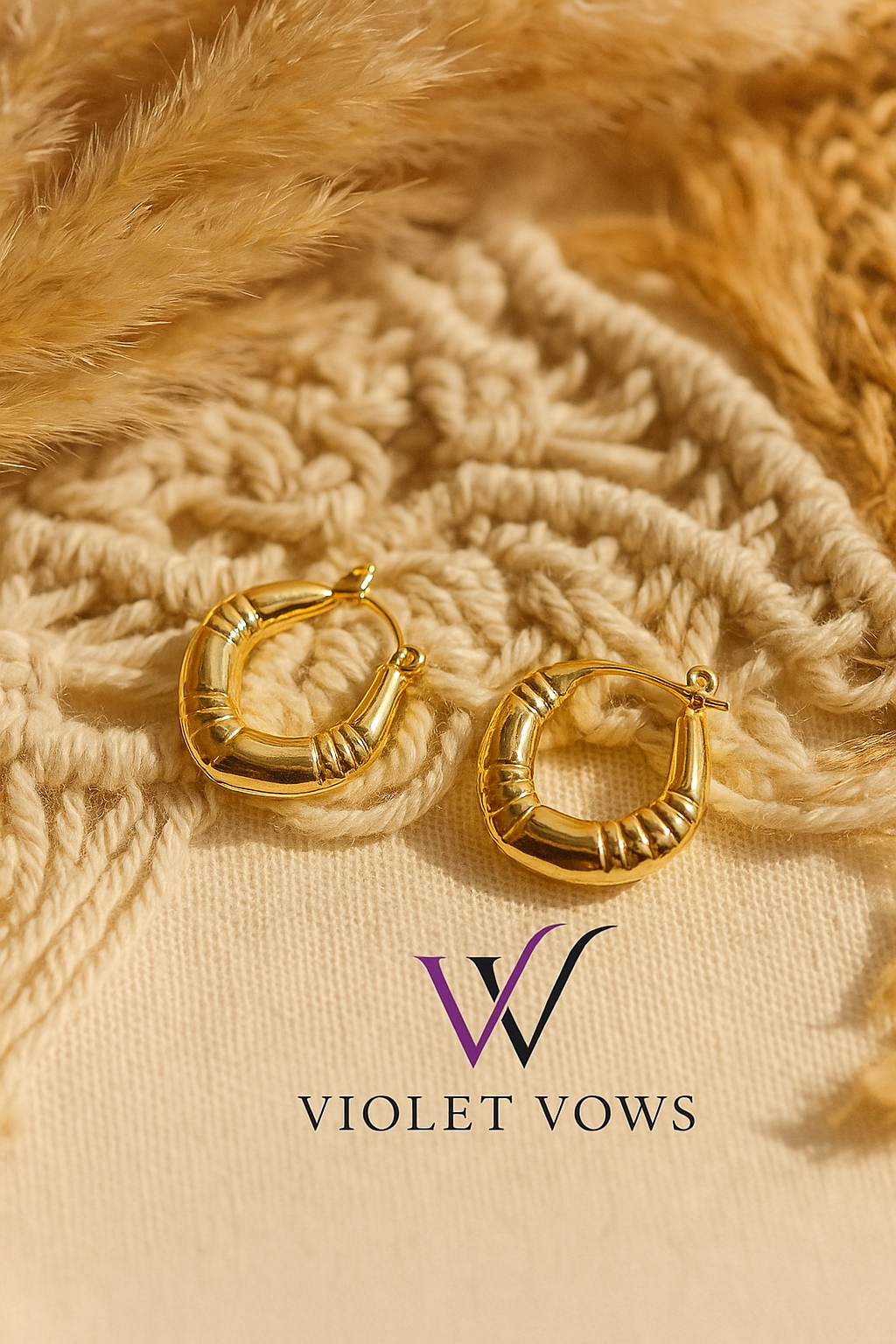 Gold Curved Textured Hoops