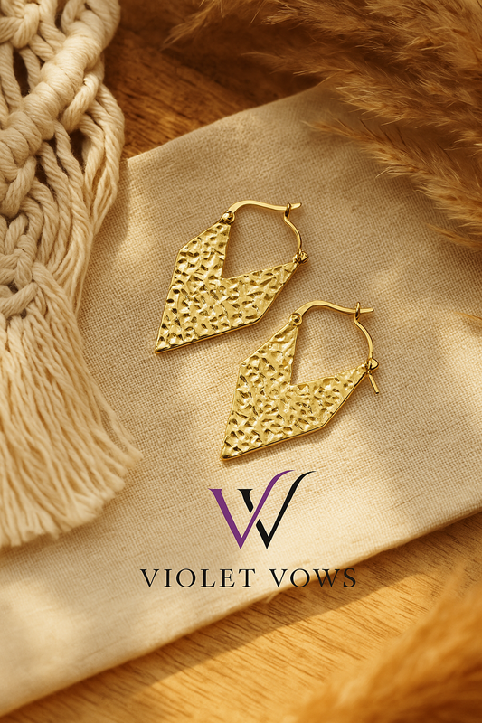 Gold Hammered Diamond Hoops
