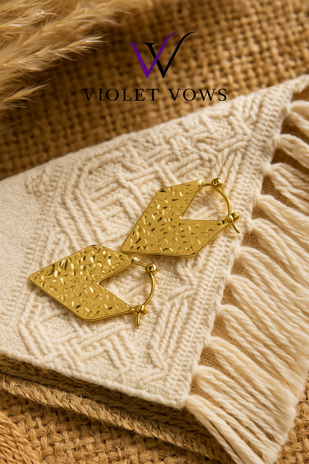 Gold Hammered Diamond Hoops