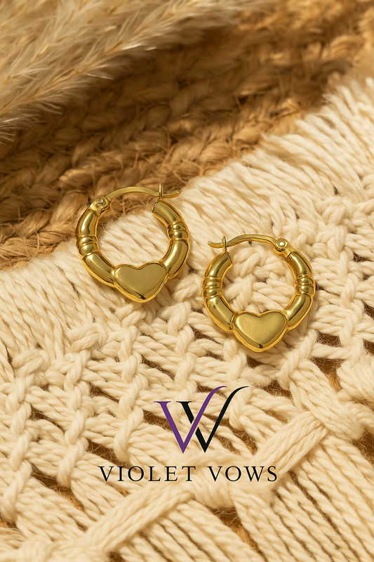 Gold Heart Bamboo Textured Hoops
