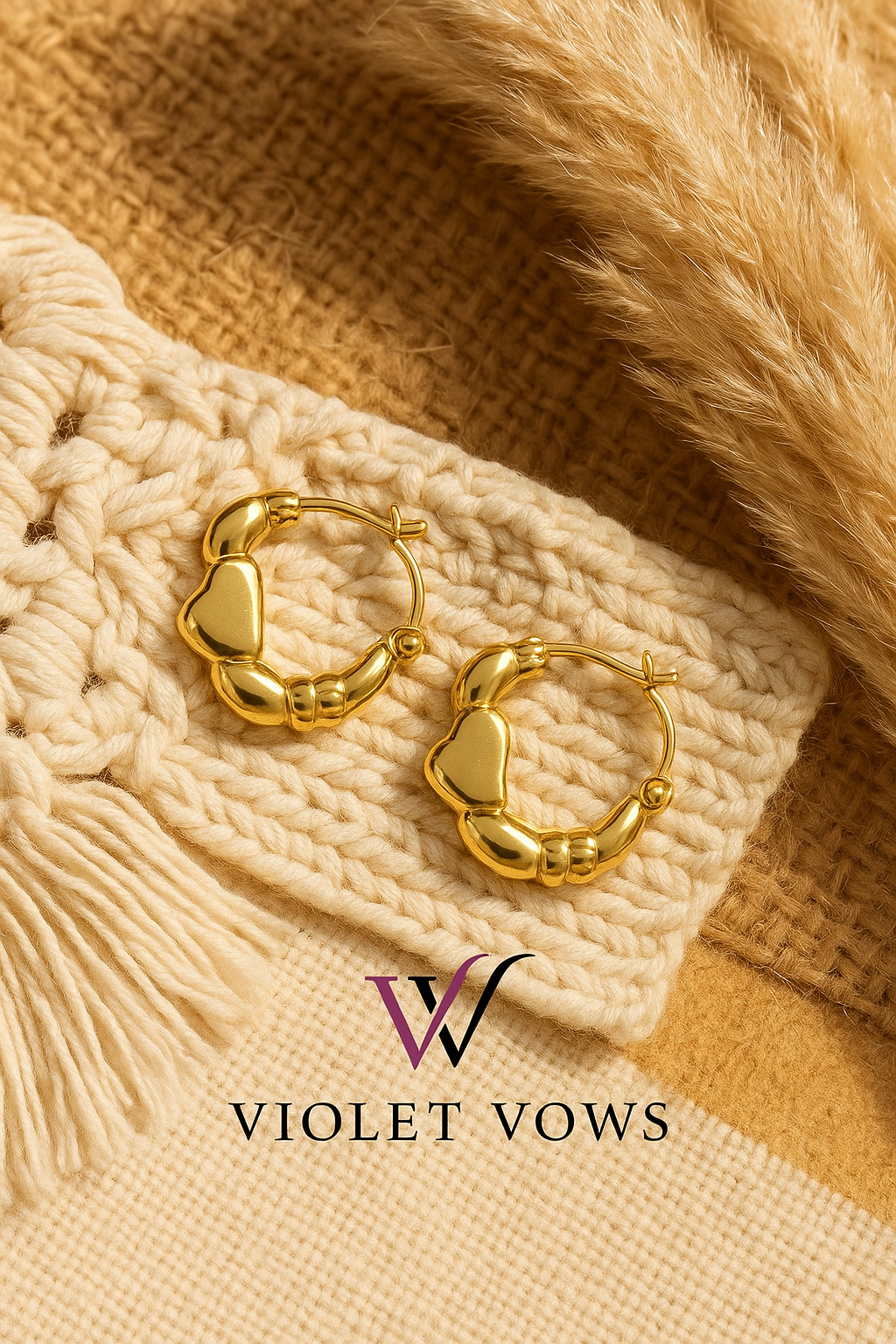 Gold Heart Bamboo Textured Hoops