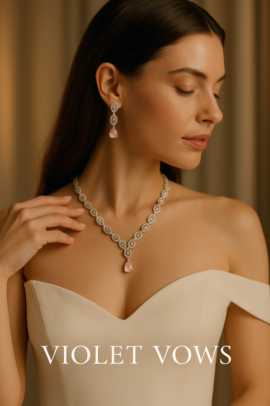 Deepika Inspired Necklace - Silver-Toned CZ Necklace Set - Pink