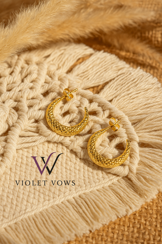 Stunning Gold Textured Half-Hoop Earrings