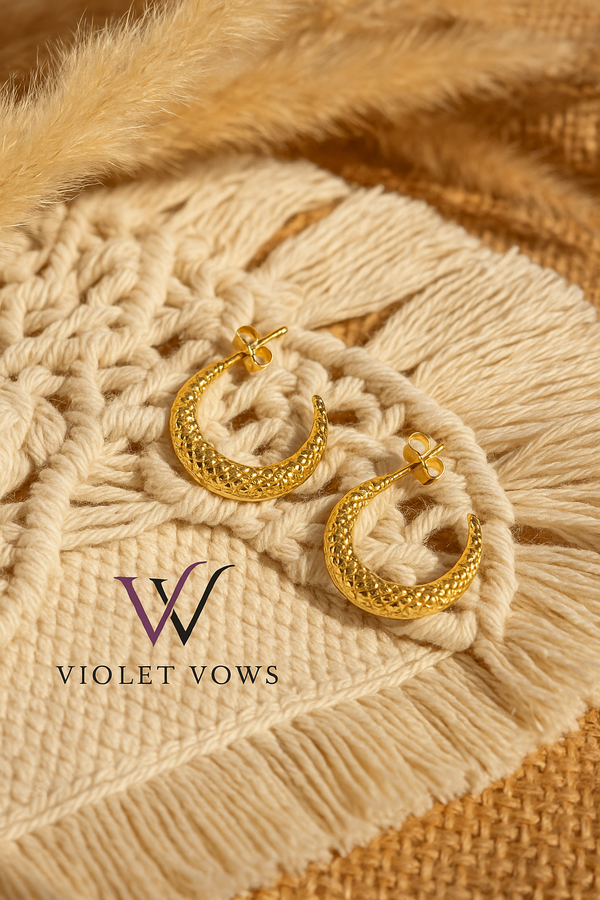 Stunning Gold Textured Half-Hoop Earrings