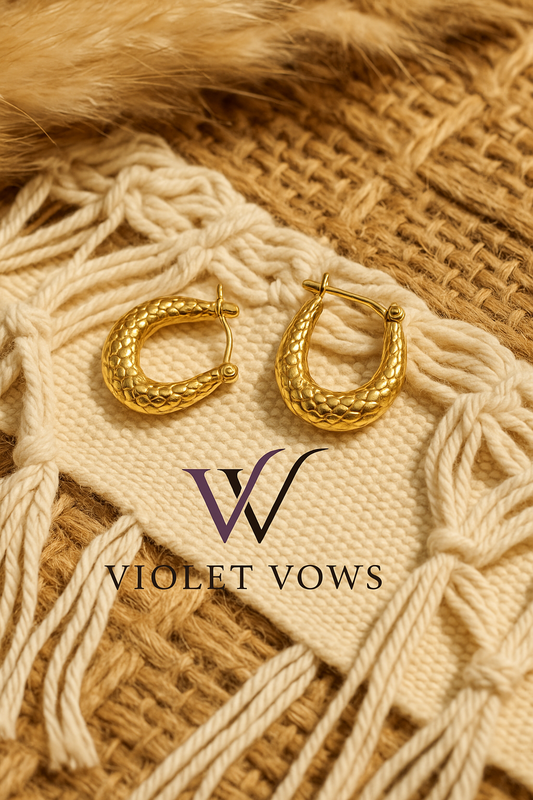 Gold Textured U-Shape Hoop Earrings
