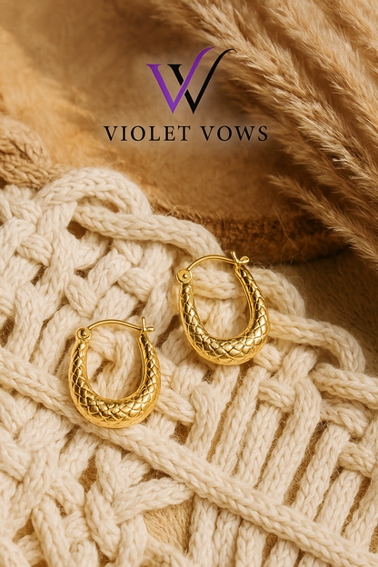 Gold Textured U-Shape Hoop Earrings