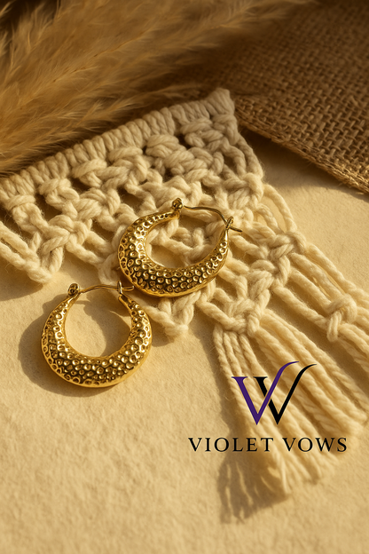 Gold Textured Half-Hoop Earrings