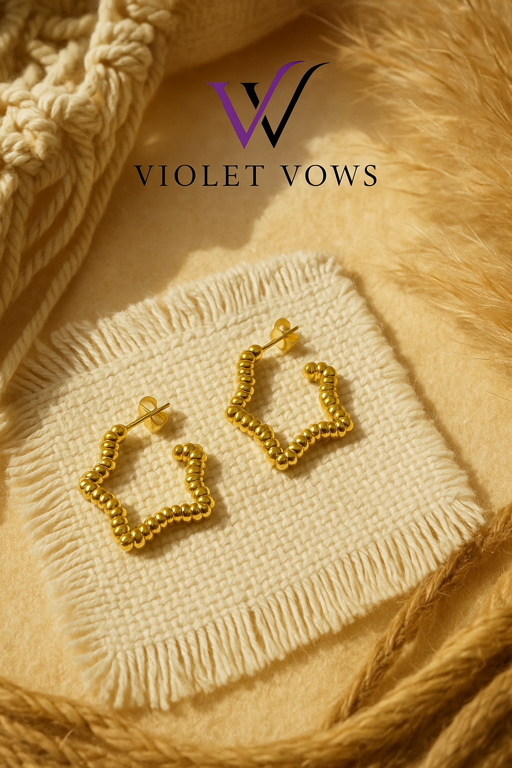 Gold Beaded Star Hoop Earrings