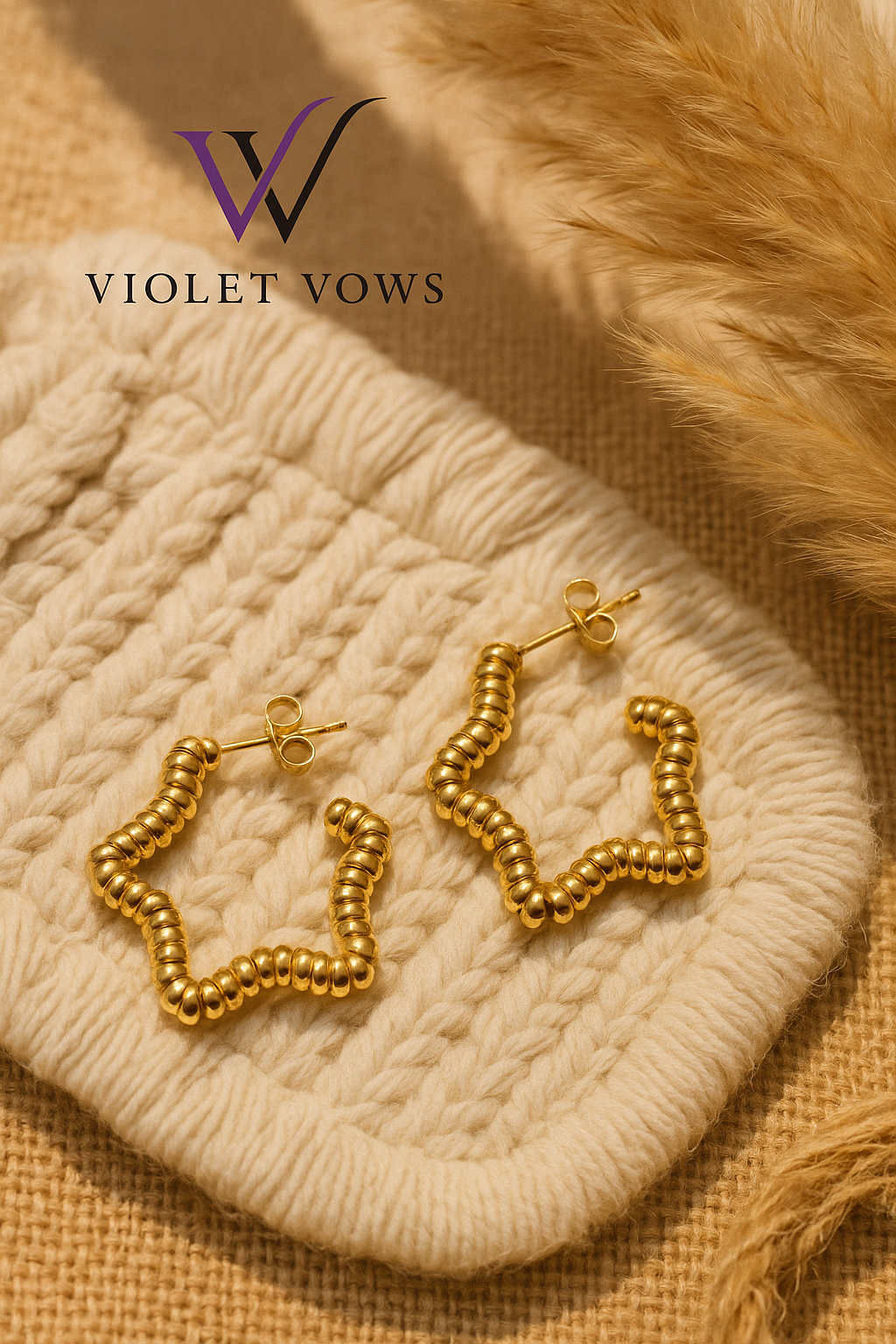 Gold Beaded Star Hoop Earrings
