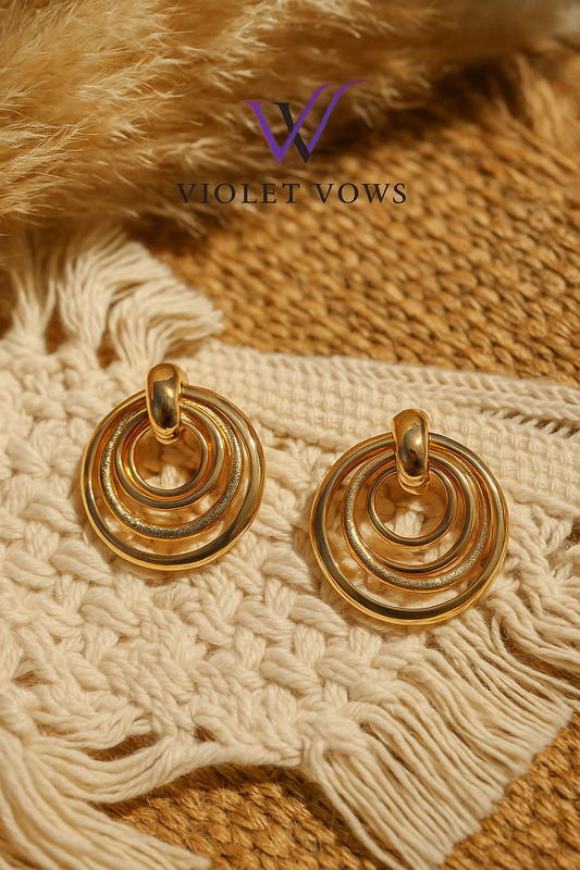 Gold Multi-Ring Drop Earrings - Statement Hoops