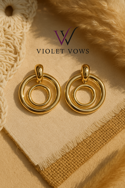 Chic Gold Tiered Circle Drop Earrings