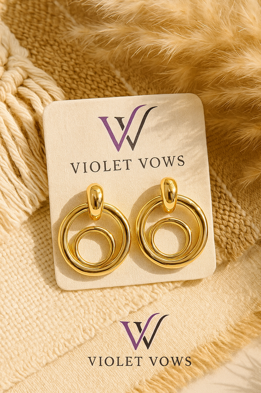 Chic Gold Tiered Circle Drop Earrings