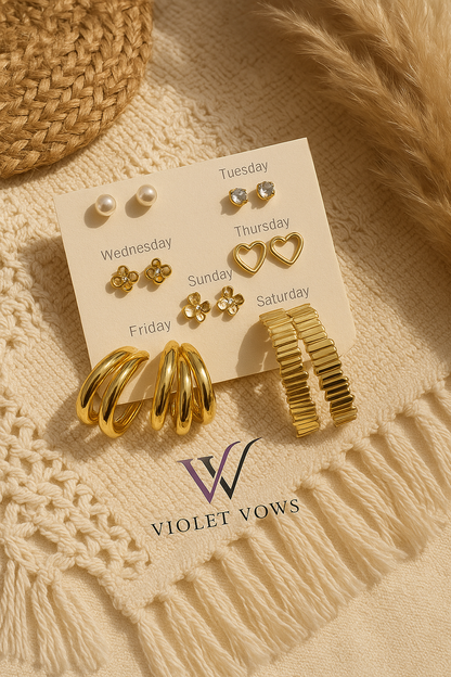 Versatile Gold & Pearl Earring Set - Studs, Hoops & More for Every Day